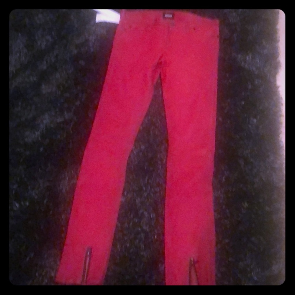 Red leather pants Hudson jeans